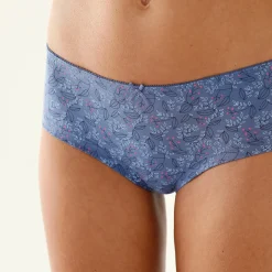 Slip En Shorty<Blancheporte Shorty in stretchkatoen met "pauw" print - set van 4 blauw