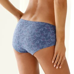 Slip En Shorty<Blancheporte Shorty in stretchkatoen met "pauw" print - set van 4 blauw
