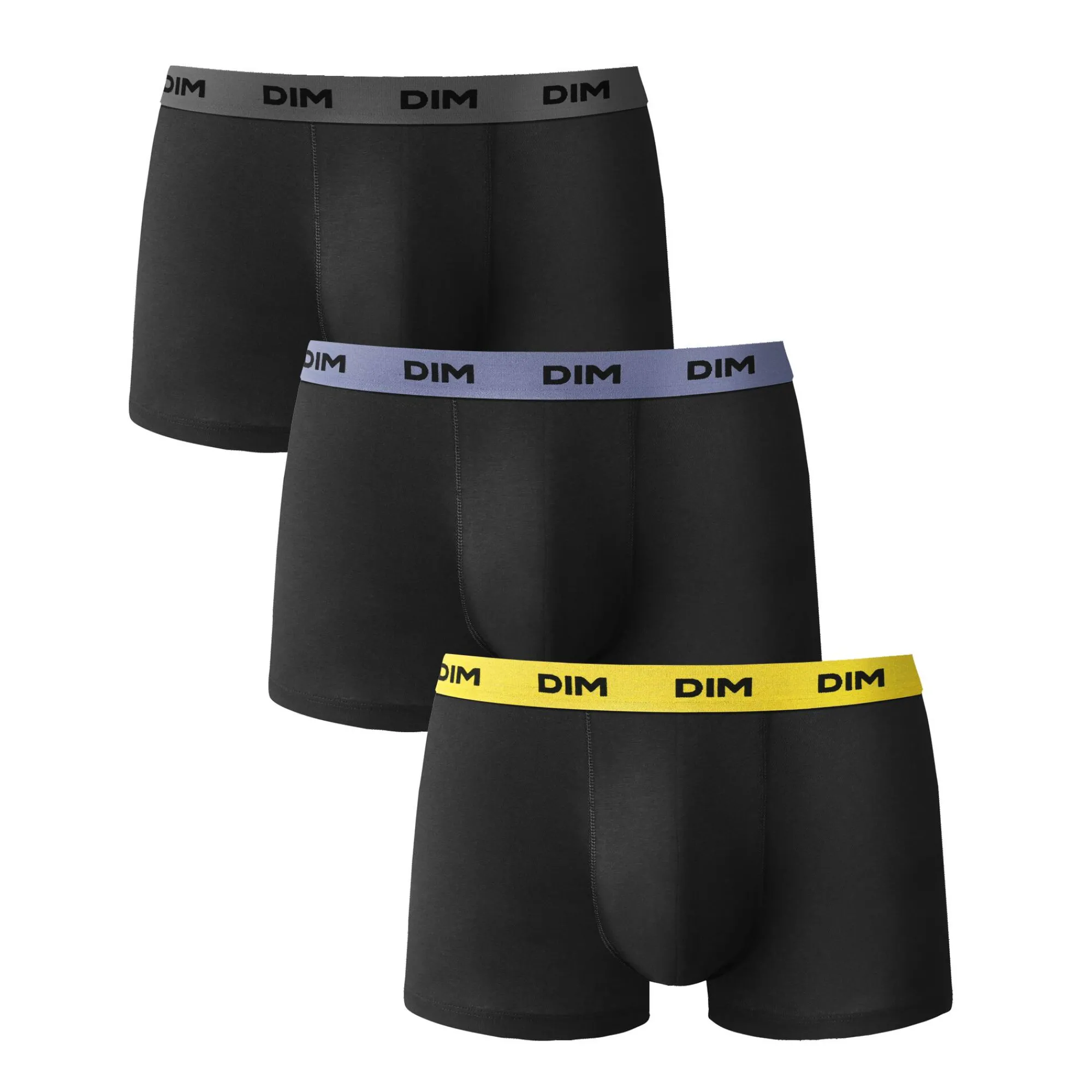 Ondergoed<Dim Shorty Mix and Colors - set van 3 zwart + blauw + geel