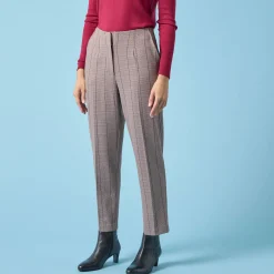 Broek<Blancheporte Slimbroek met ruitenprint, kleine lengtes chocolade