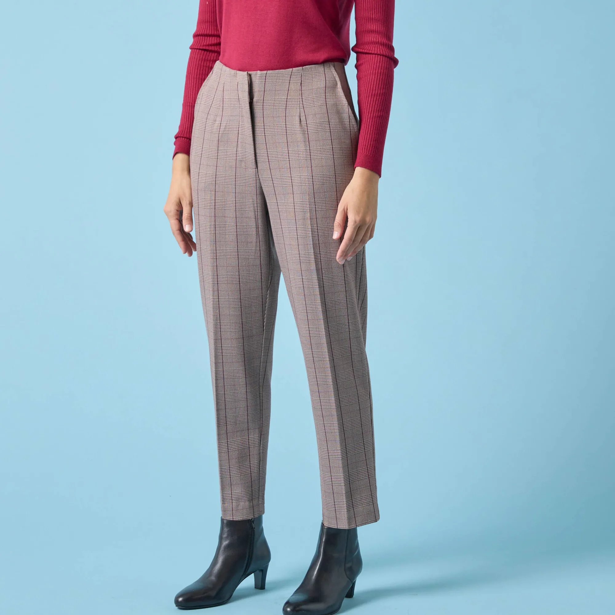 Broek<Blancheporte Slimbroek met ruitenprint, kleine lengtes chocolade