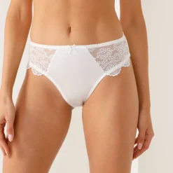 Slip En Shorty<Confidence Lingerie Slip in glanstricot en geborduurde tule - Caprera ivoorkleur