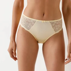 Slip En Shorty<Confidence Lingerie Slip in glanstricot en kant Salford - set van 2 geel + abrikoos