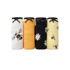 Slip En Shorty<Blancheporte Slip in katoen bedrukt met bijpassende bijenmotieven - set van 4 zwart / geel
