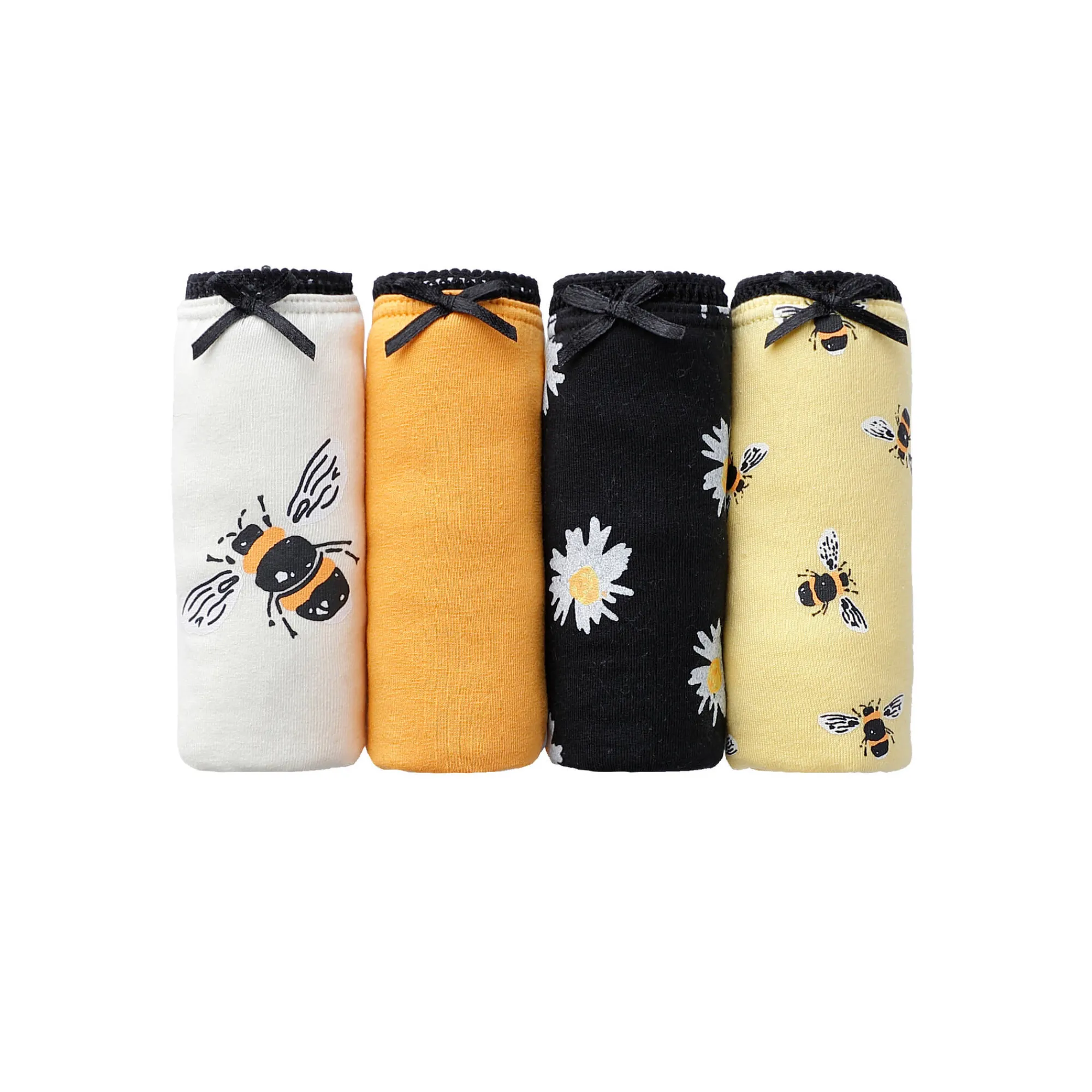 Slip En Shorty<Blancheporte Slip in katoen bedrukt met bijpassende bijenmotieven - set van 4 zwart / geel