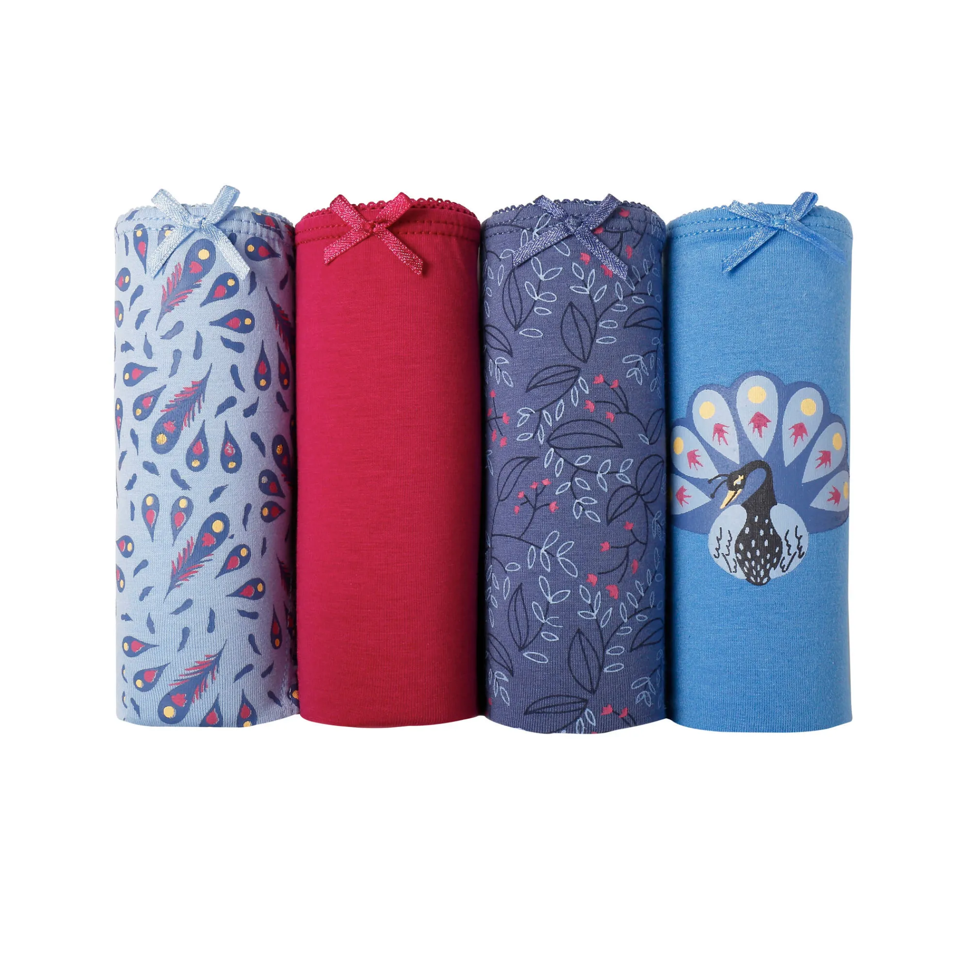 Slip En Shorty<Blancheporte Slip in katoen met "pauw" print - Set van 4 blauw