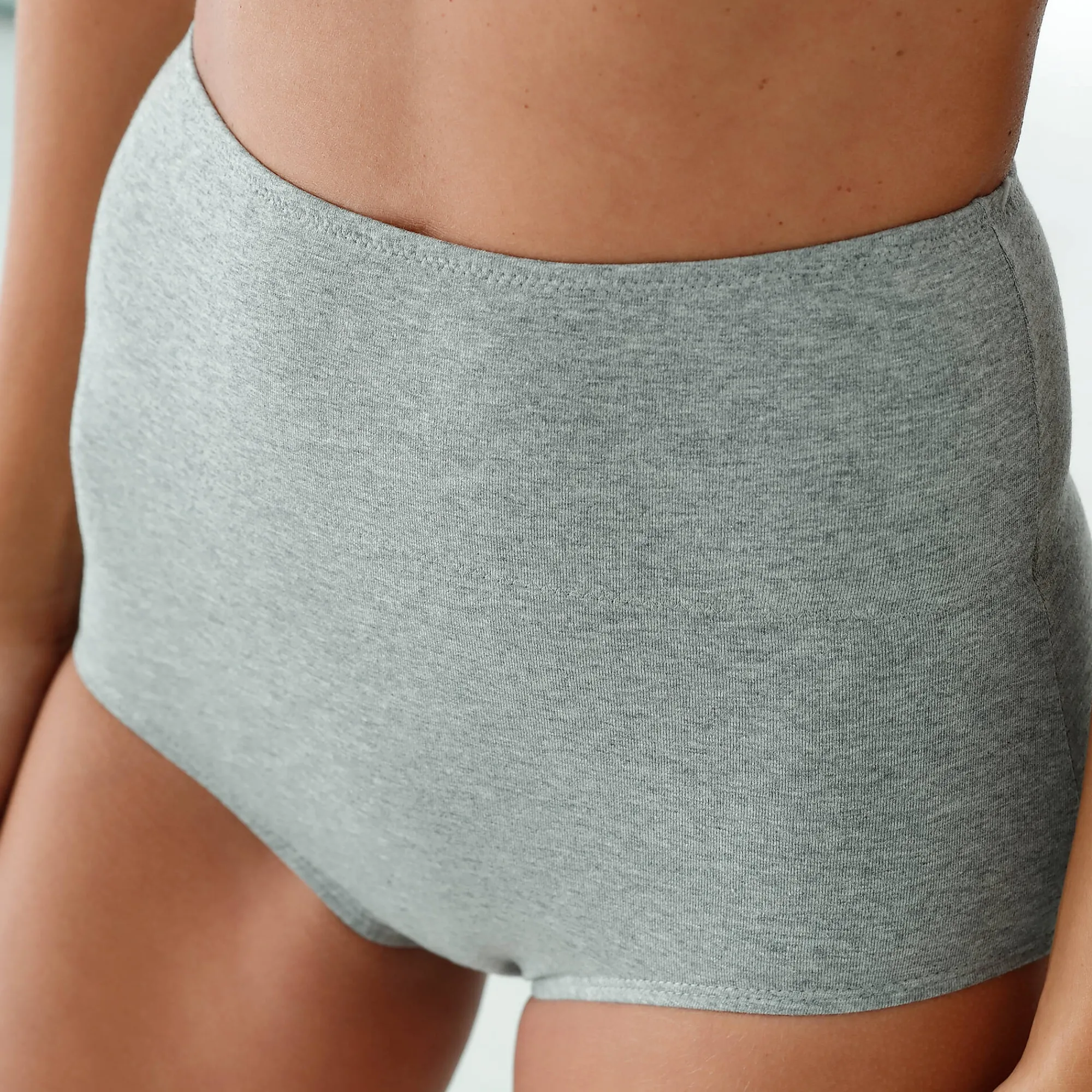 Slip En Shorty<Blancheporte Slip in stretchkatoen met hoge, omhullende taille - set van 2 zwart + chiné grijs