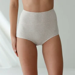 Slip En Shorty<Blancheporte Slip in stretchkatoen met hoge, omhullende taille - set van 2 wit + chiné beige