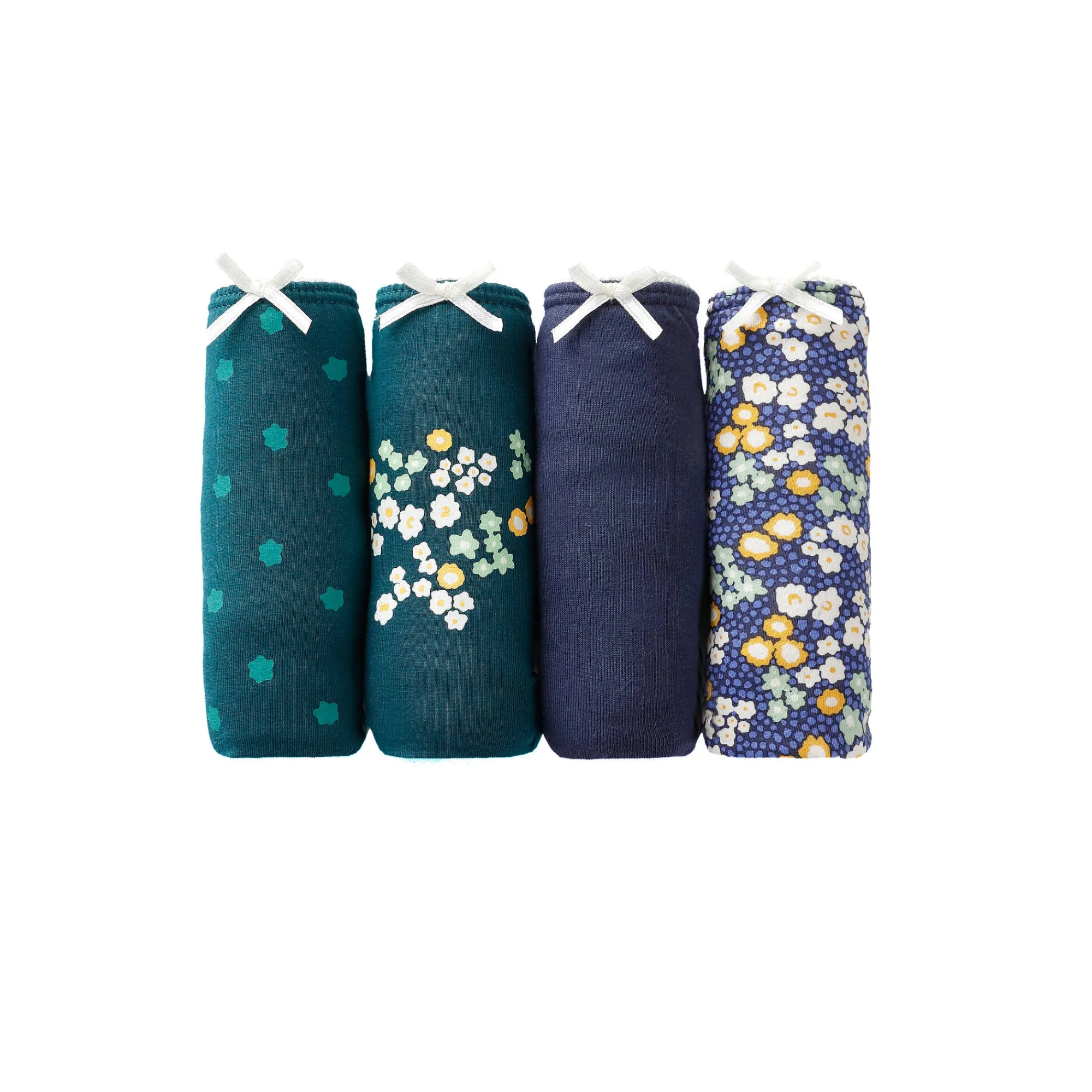 Slip En Shorty<Blancheporte Slip in stretchkatoen met bloemenprint - set van 4 blauw / groen