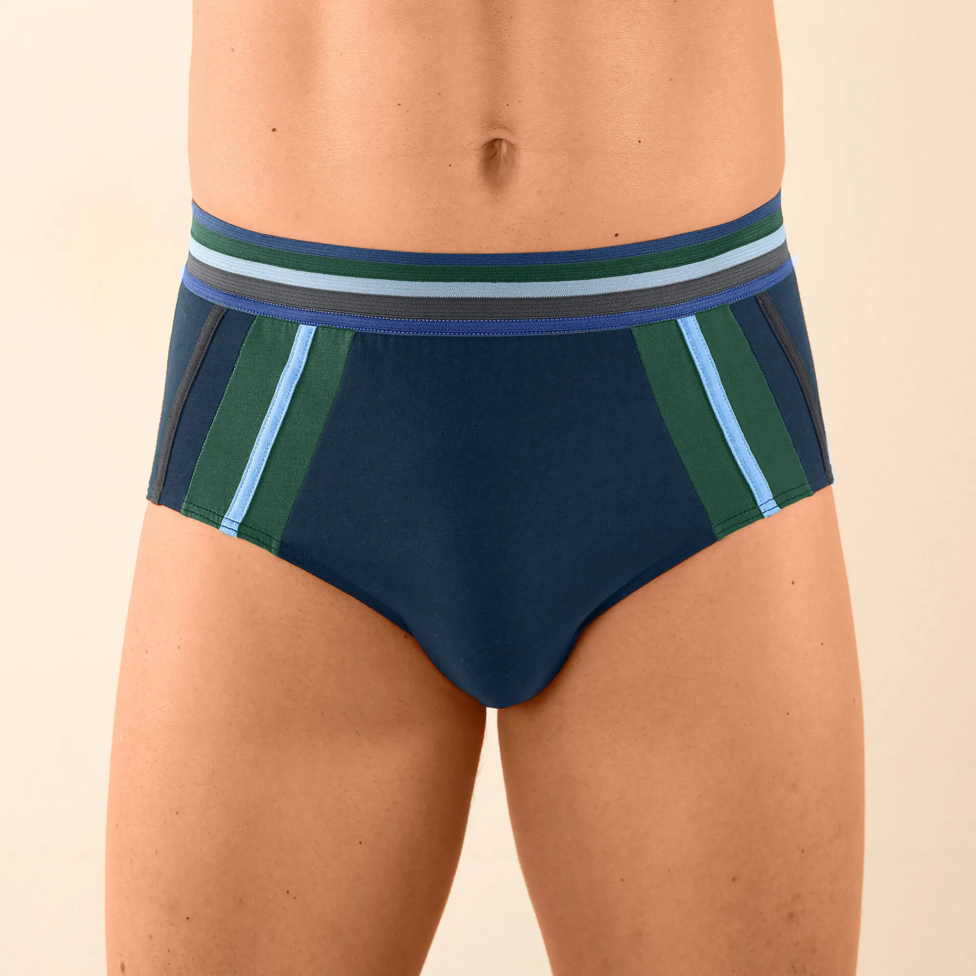 Ondergoed<Blancheporte Slip met hoge taille en contrasterende strepen - set van 6 antraciet + marine