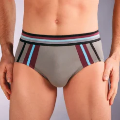 Ondergoed<Blancheporte Slip met hoge taille en contrasterende strepen - set van 6 zwart / bordeaux