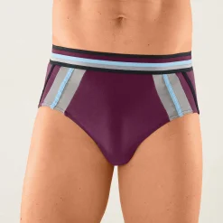 Ondergoed<Blancheporte Slip met hoge taille en contrasterende strepen - set van 6 zwart / bordeaux
