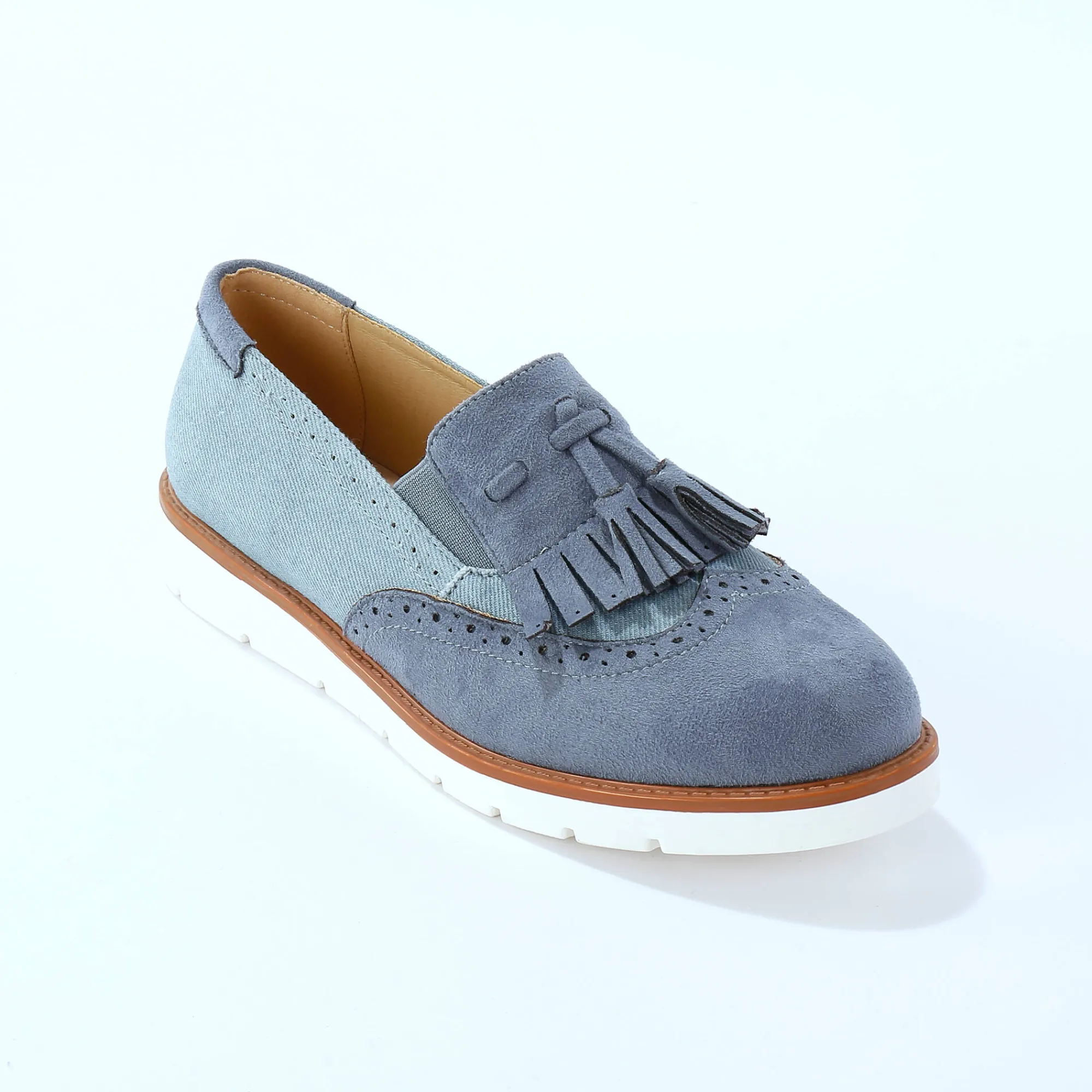 Derby's En Mocassins|Schoenen<Blancheporte Slippers met franjes blauw
