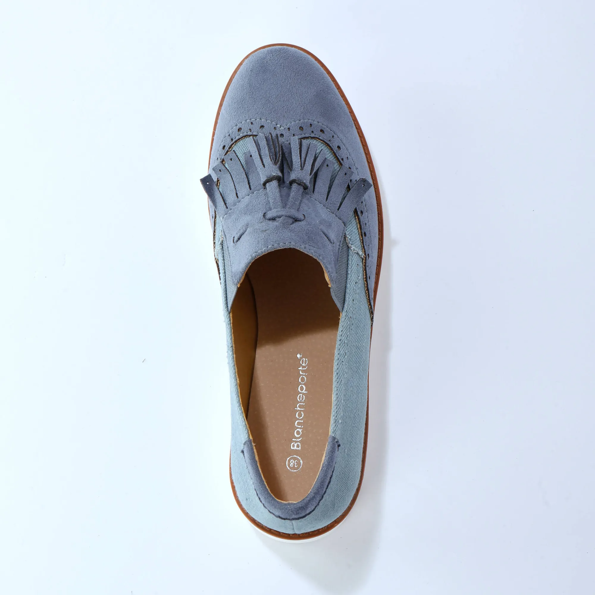Derby's En Mocassins|Schoenen<Blancheporte Slippers met franjes blauw
