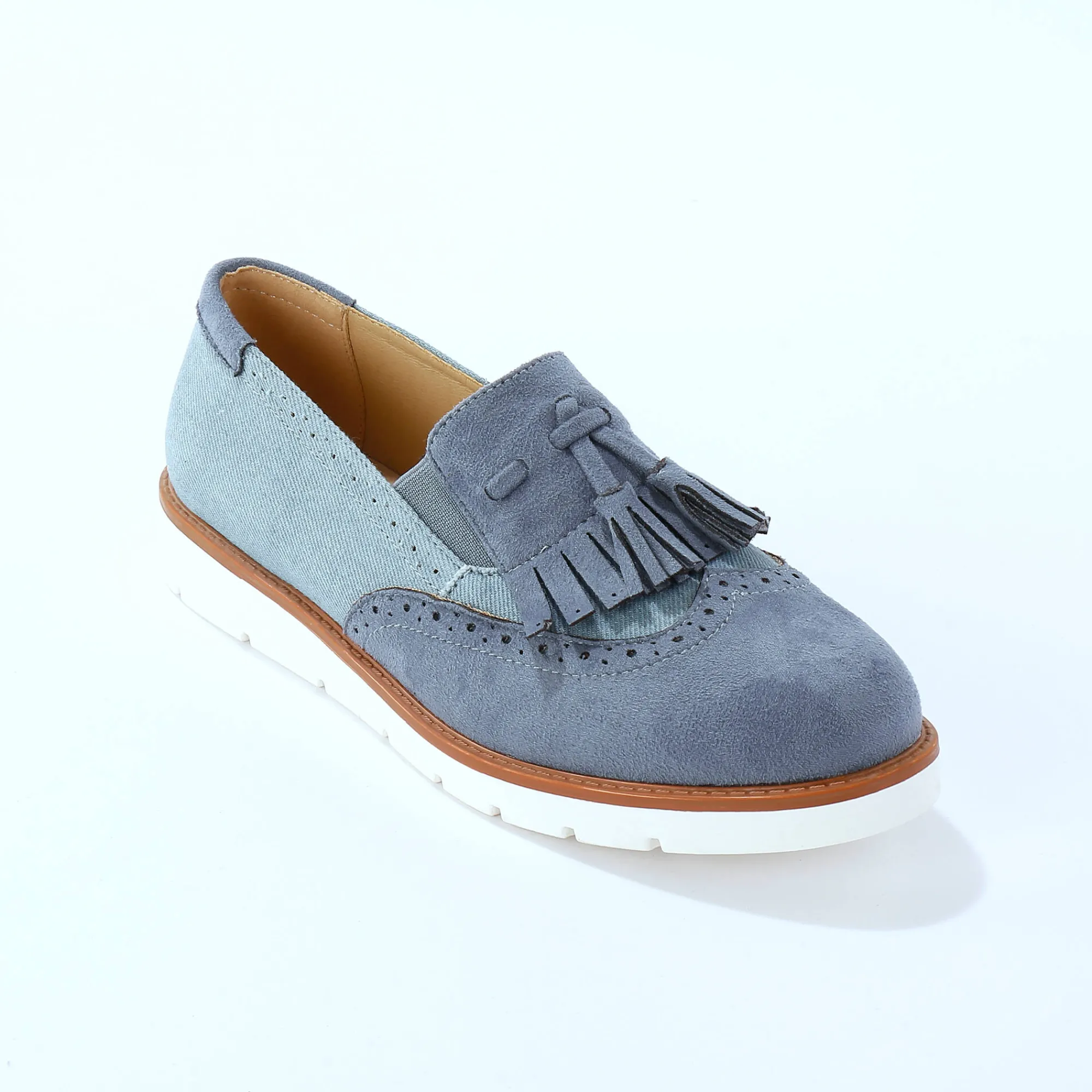 Derby's En Mocassins|Schoenen<Blancheporte Slippers met franjes blauw