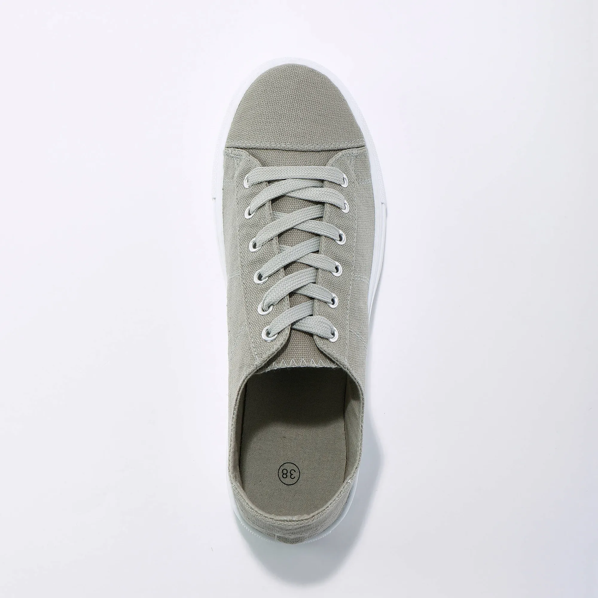 Baskets En Sneakers|Schoenen<Blancheporte Sneakers in canvas met veters en doorloopzool in platformstijl grijsgroen