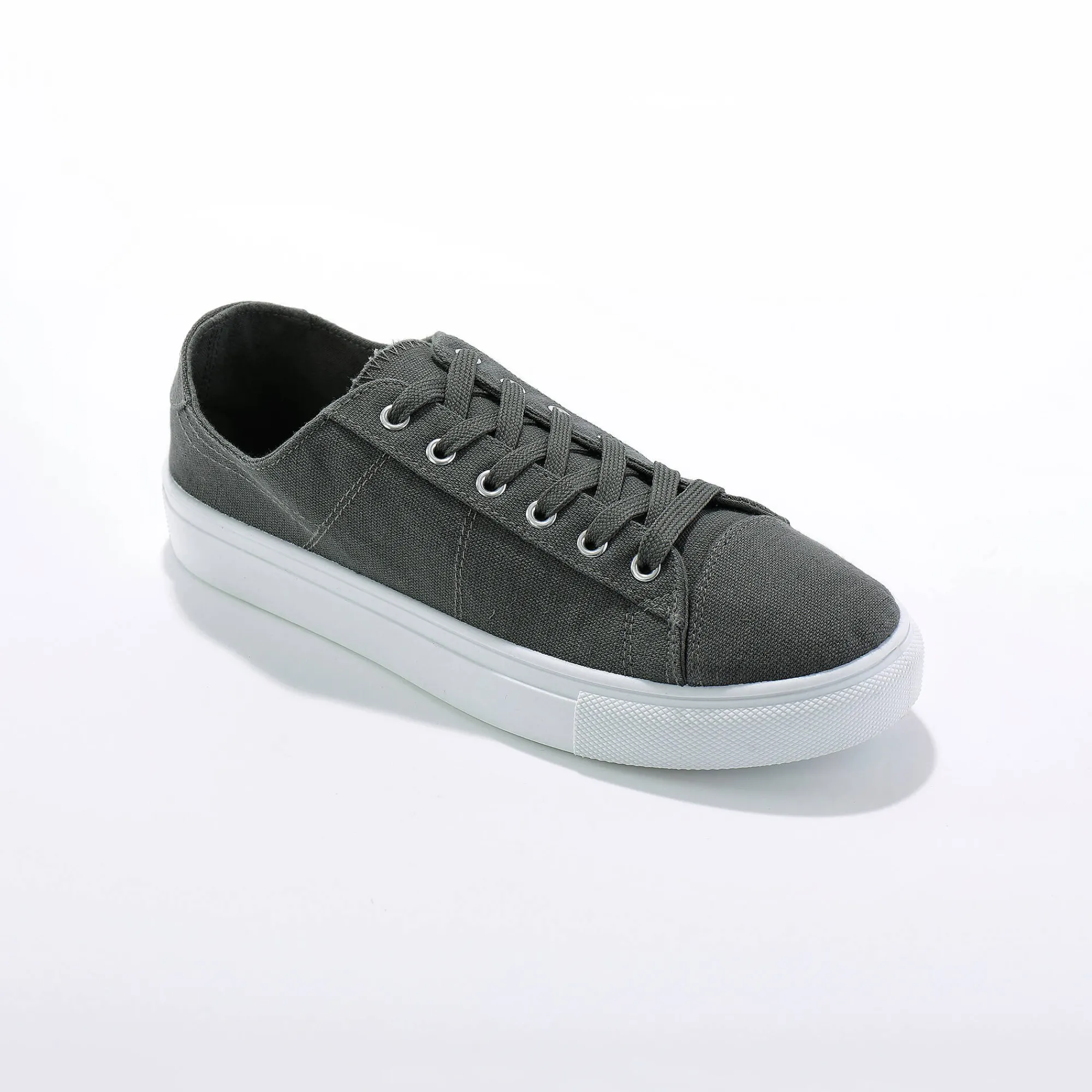 Baskets En Sneakers|Schoenen<Blancheporte Sneakers in canvas met veters en doorloopzool in platformstijl antraciet