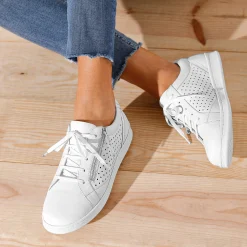Baskets En Sneakers|Schoenen<Blancheporte Sneakers in geperforeerd leer met rits wit
