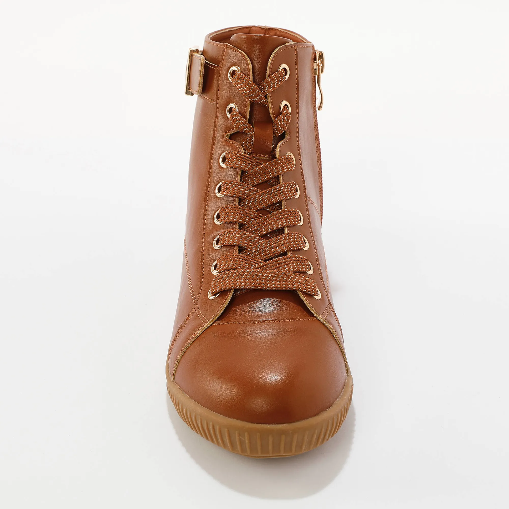 Baskets En Sneakers|Schoenen<Blancheporte Sneakers met hoge schacht, rits en goudkleurige gesp karamel