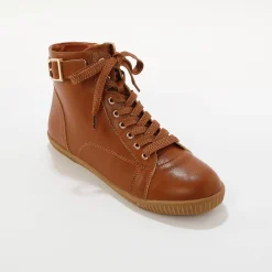 Baskets En Sneakers|Schoenen<Blancheporte Sneakers met hoge schacht, rits en goudkleurige gesp karamel