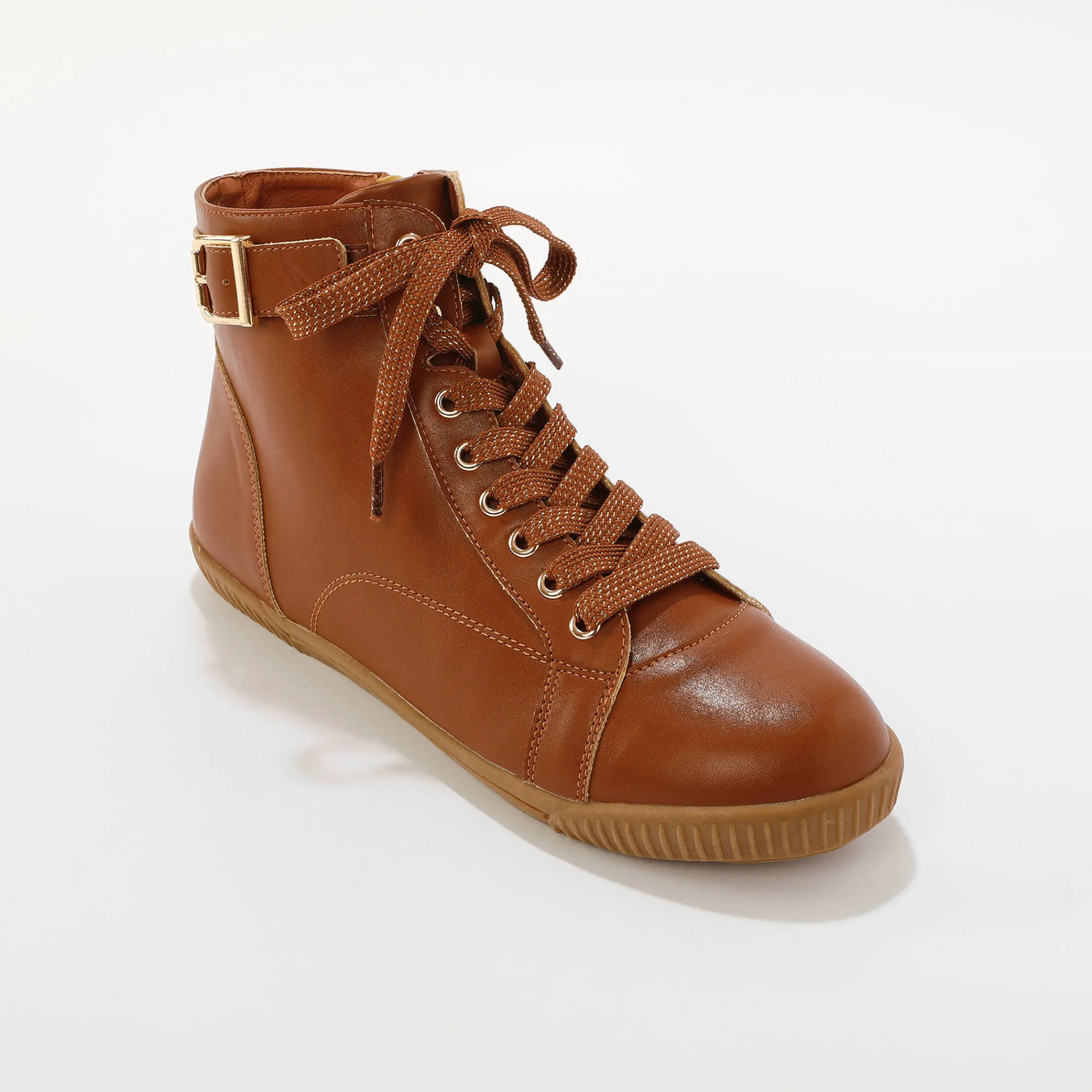 Baskets En Sneakers|Schoenen<Blancheporte Sneakers met hoge schacht, rits en goudkleurige gesp karamel