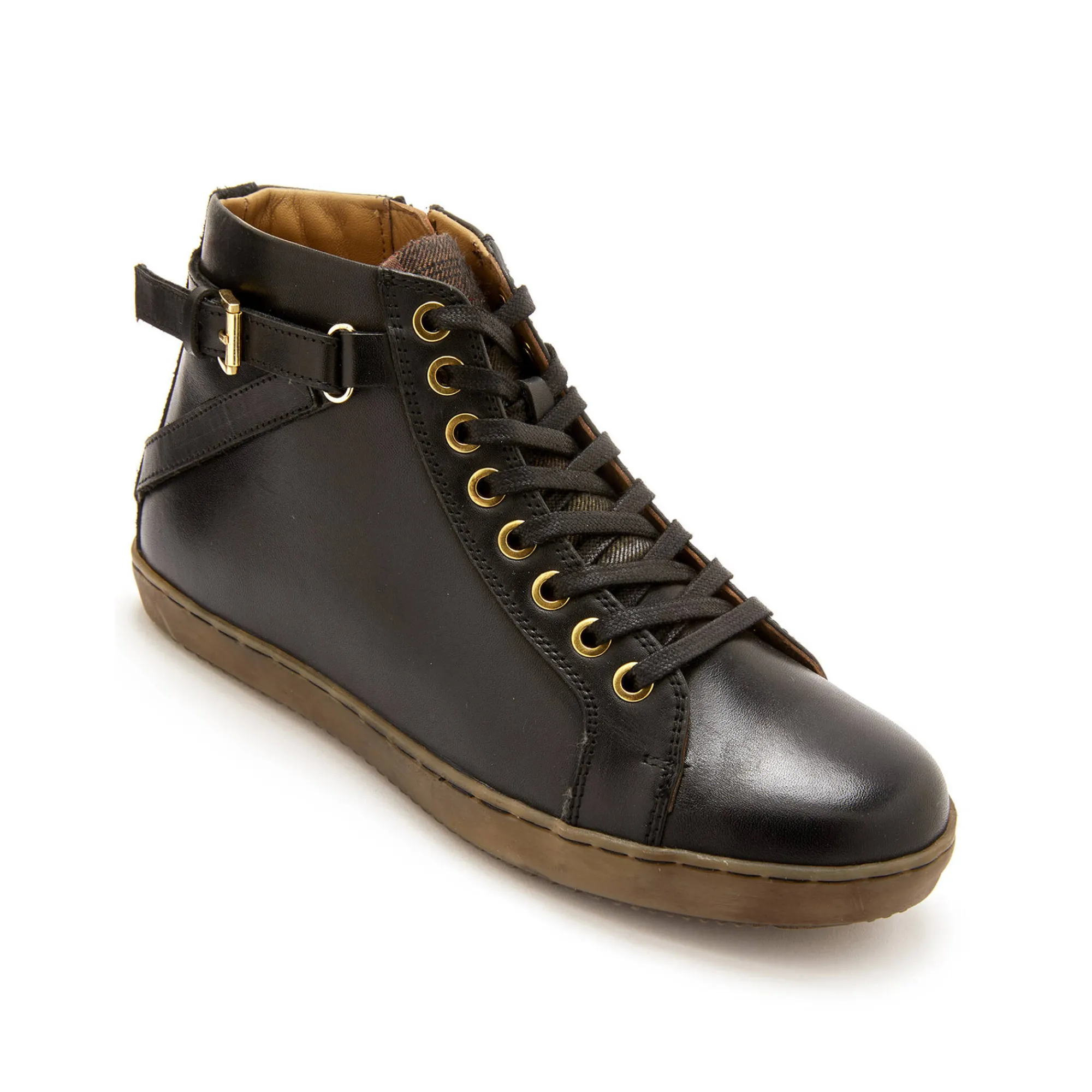 Baskets En Sneakers|Schoenen<PédiConfort Sneakers met hoge schacht, met rits en vetersluiting, comfortbreedte, in leer - dames zwart