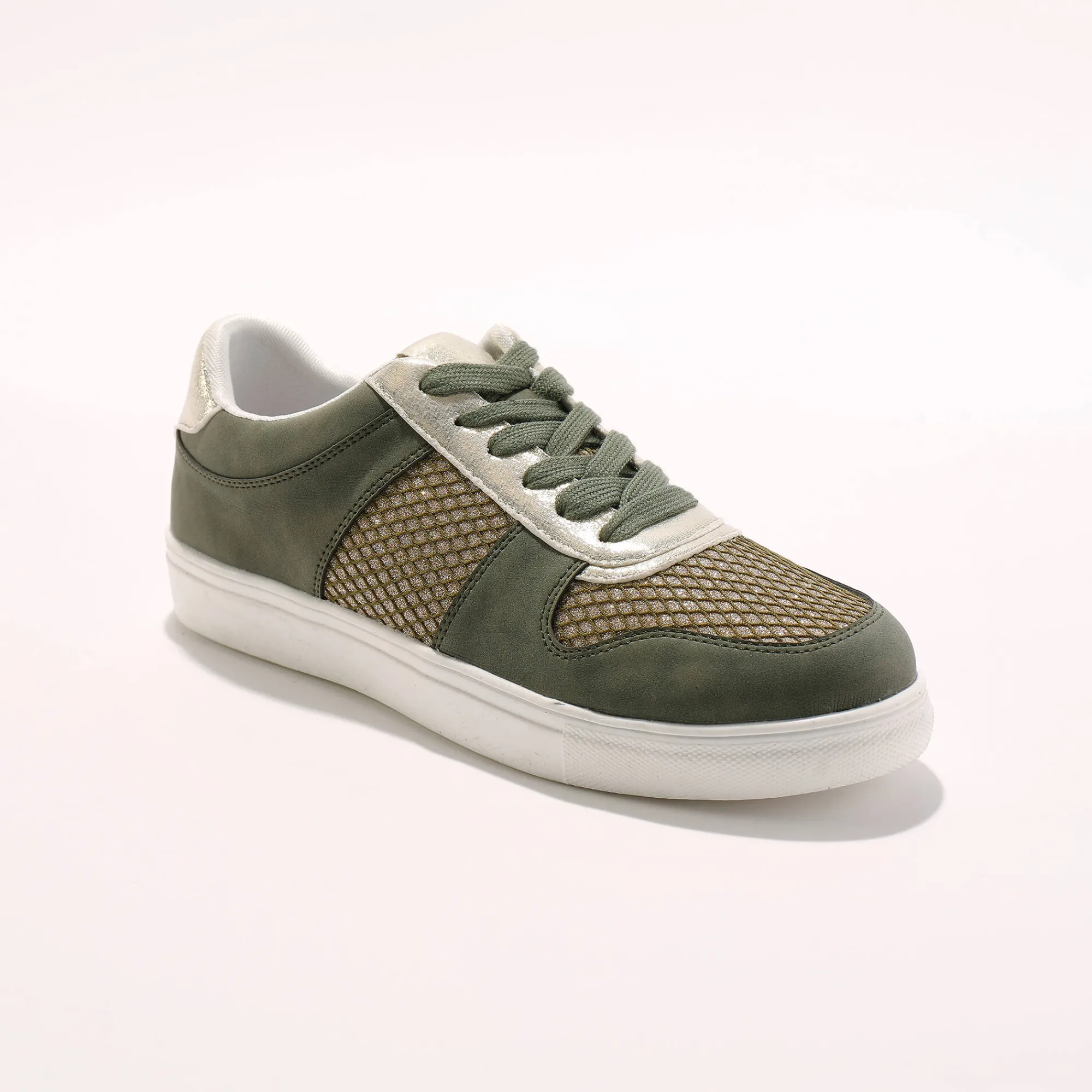 Baskets En Sneakers|Schoenen<Blancheporte Sneakers met platformzool en goudkleurige mesh pasjes - kaki
