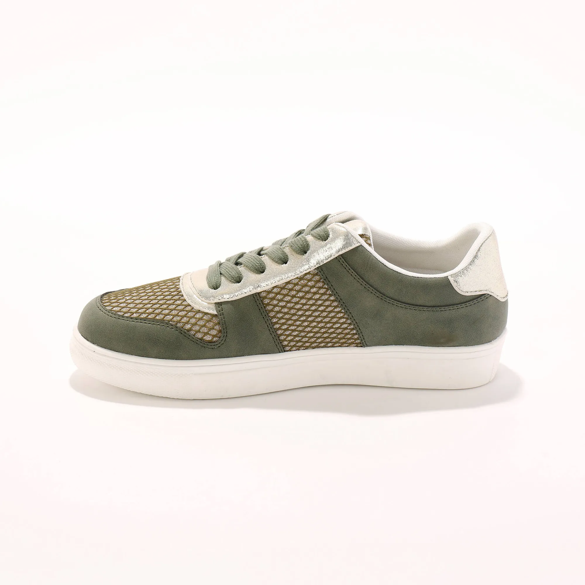 Baskets En Sneakers|Schoenen<Blancheporte Sneakers met platformzool en goudkleurige mesh pasjes - kaki