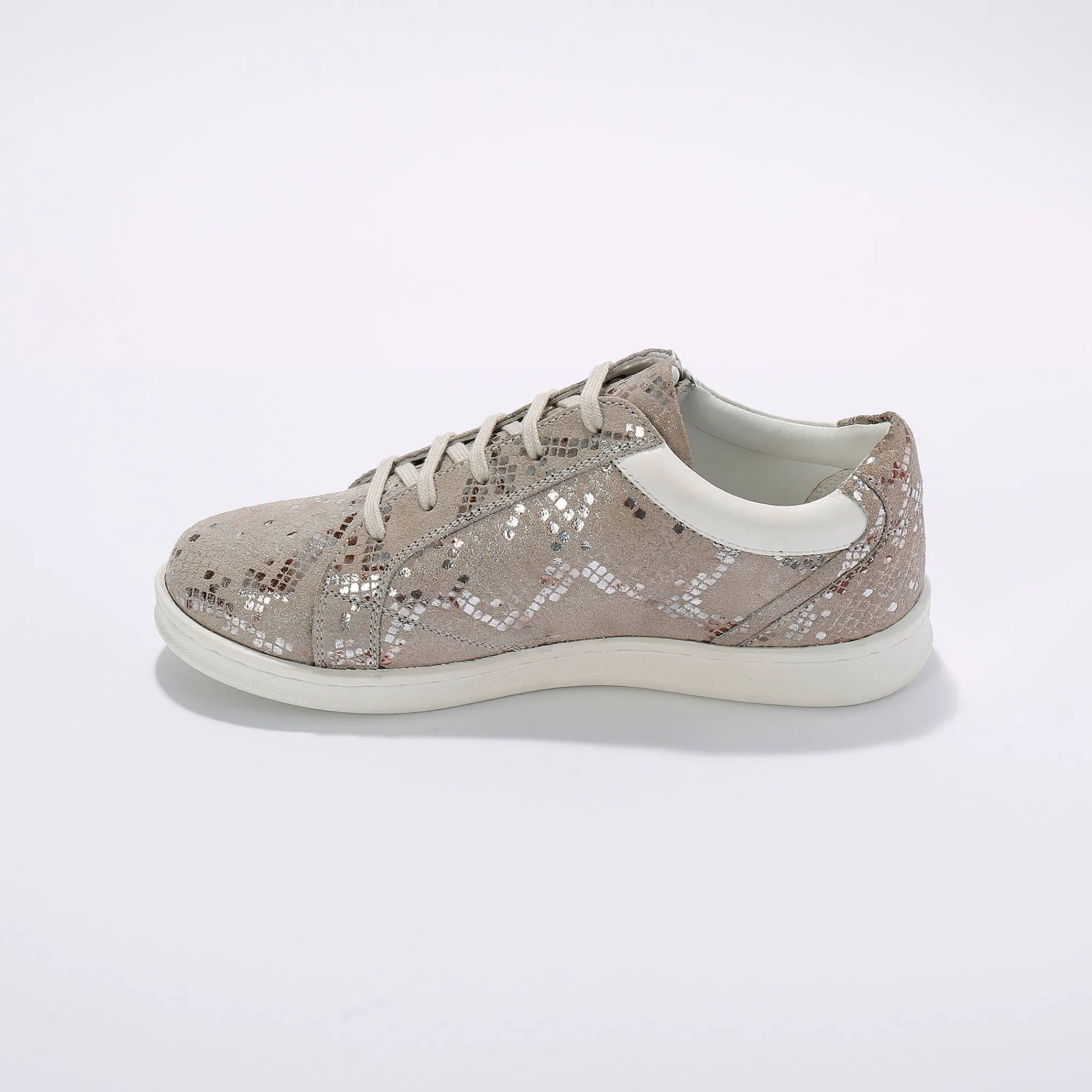 Baskets En Sneakers|Schoenen<Blancheporte Sneakers met rits, in geperforeerd leer GLANZEND BEIGE