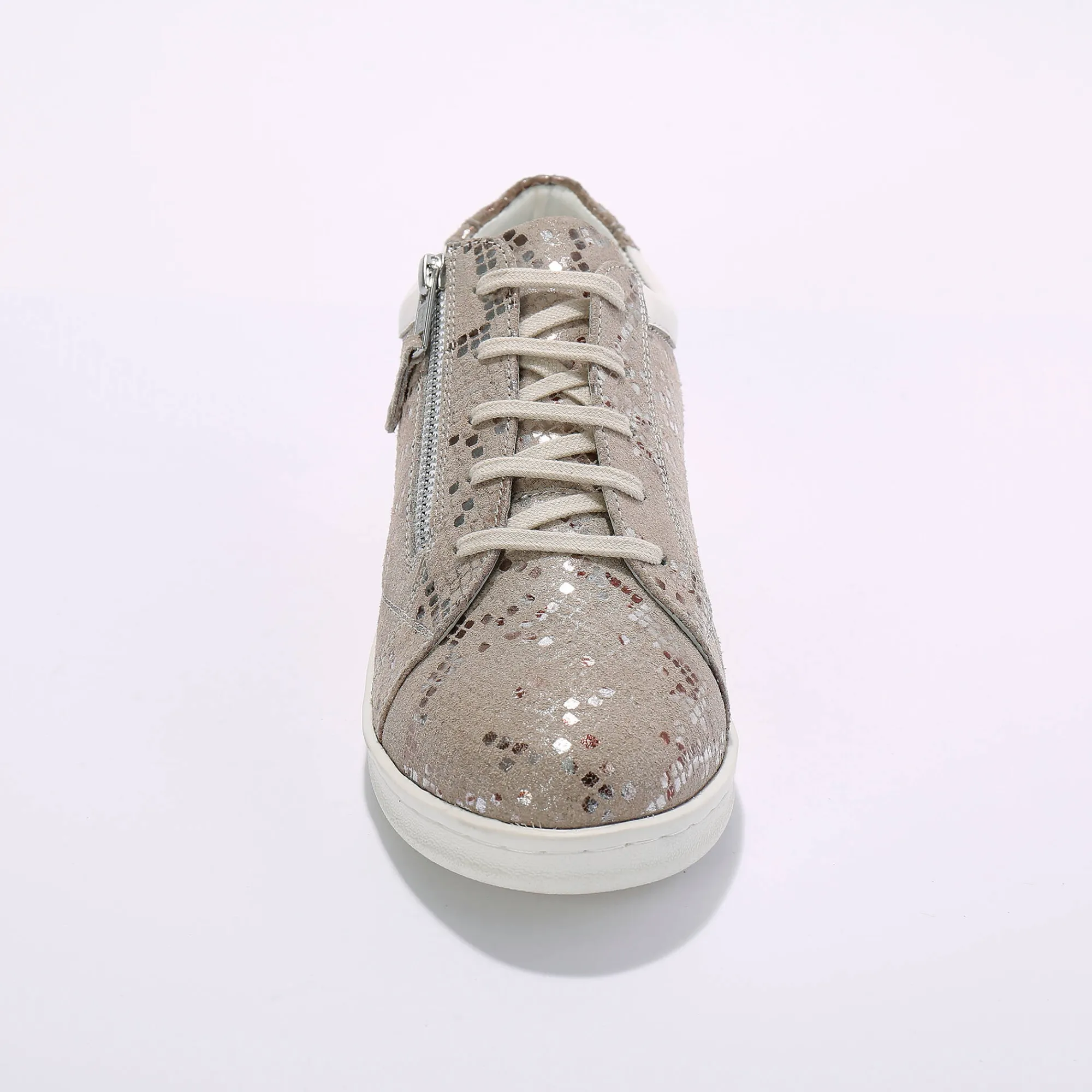 Baskets En Sneakers|Schoenen<Blancheporte Sneakers met rits, in geperforeerd leer GLANZEND BEIGE