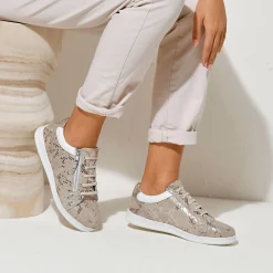 Baskets En Sneakers|Schoenen<Blancheporte Sneakers met rits, in geperforeerd leer GLANZEND BEIGE