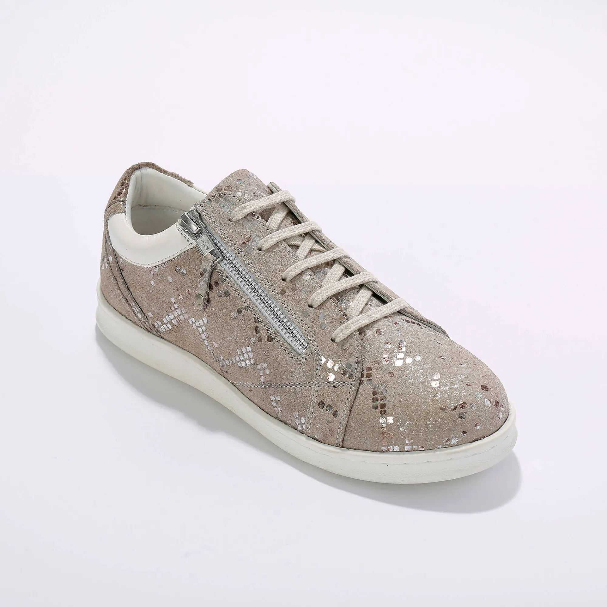 Baskets En Sneakers|Schoenen<Blancheporte Sneakers met rits, in geperforeerd leer GLANZEND BEIGE