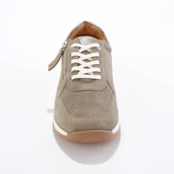 Baskets En Sneakers|Schoenen<Blancheporte Sneakers met rits, in soepel leer met zool in 2 materialen grijsgroen