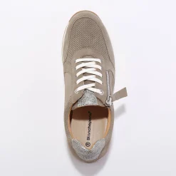 Baskets En Sneakers|Schoenen<Blancheporte Sneakers met rits, in soepel leer met zool in 2 materialen grijsgroen