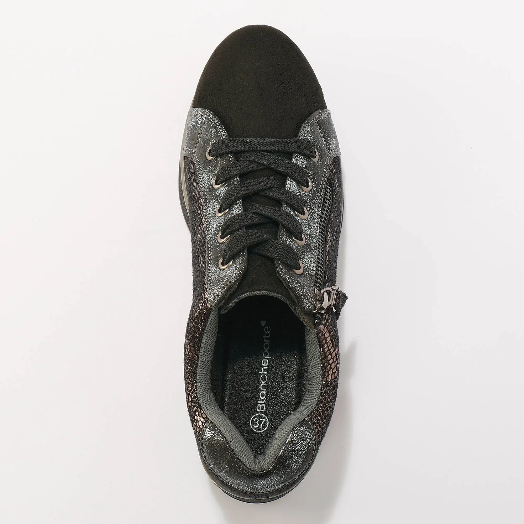 Baskets En Sneakers|Schoenen<Blancheporte Sneakers met sleehak, fantasiemotief en suedine zwart