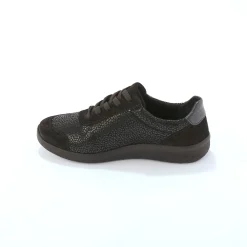 Baskets En Sneakers|Schoenen<Blancheporte Sneakers met veters en rits, in leer met rekbare pasjes zwart