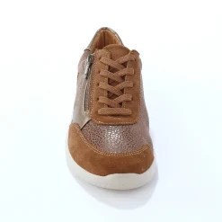 Baskets En Sneakers|Schoenen<Blancheporte Sneakers met veters en rits, in leer met rekbare pasjes taupe