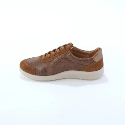 Baskets En Sneakers|Schoenen<Blancheporte Sneakers met veters en rits, in leer met rekbare pasjes taupe