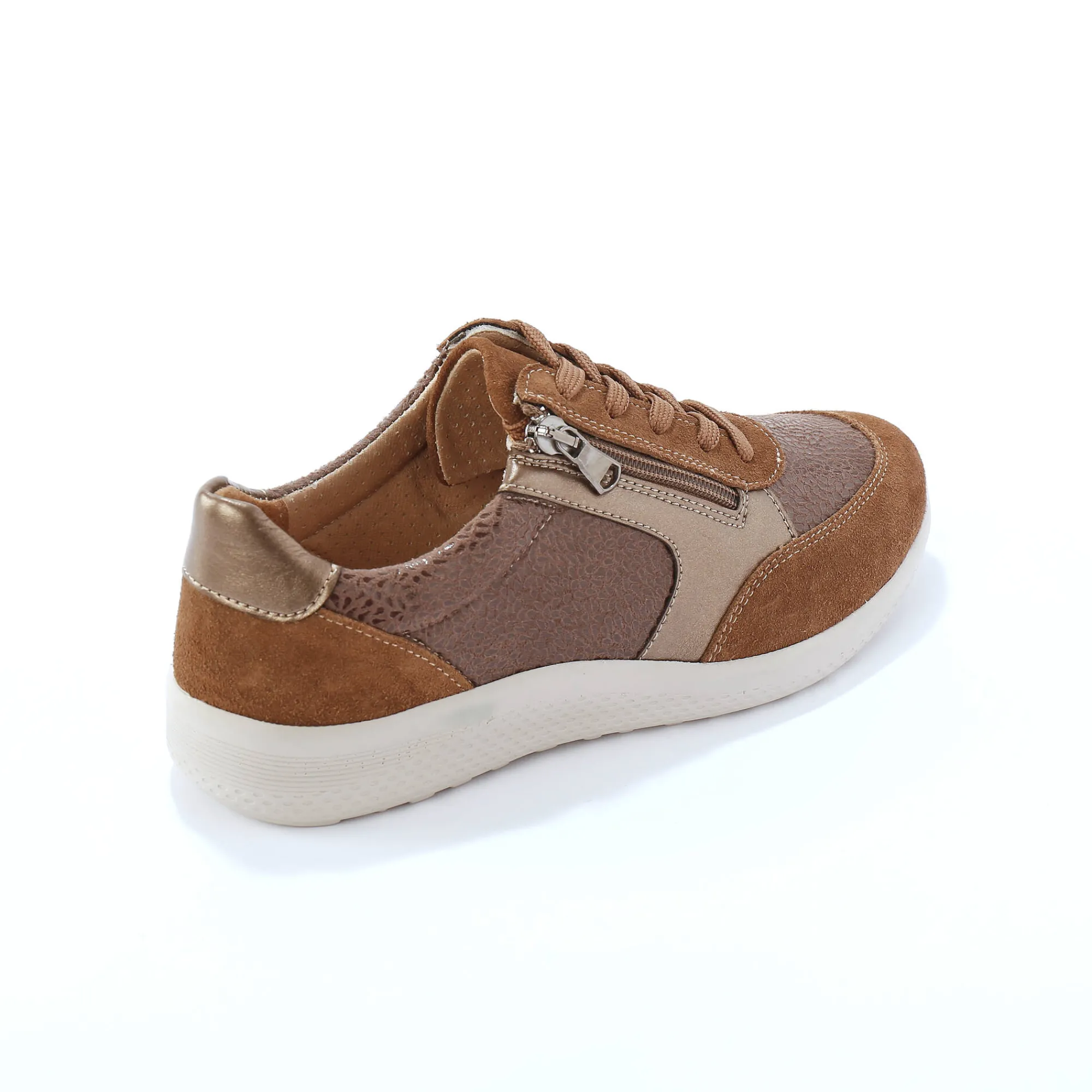 Baskets En Sneakers|Schoenen<Blancheporte Sneakers met veters en rits, in leer met rekbare pasjes taupe