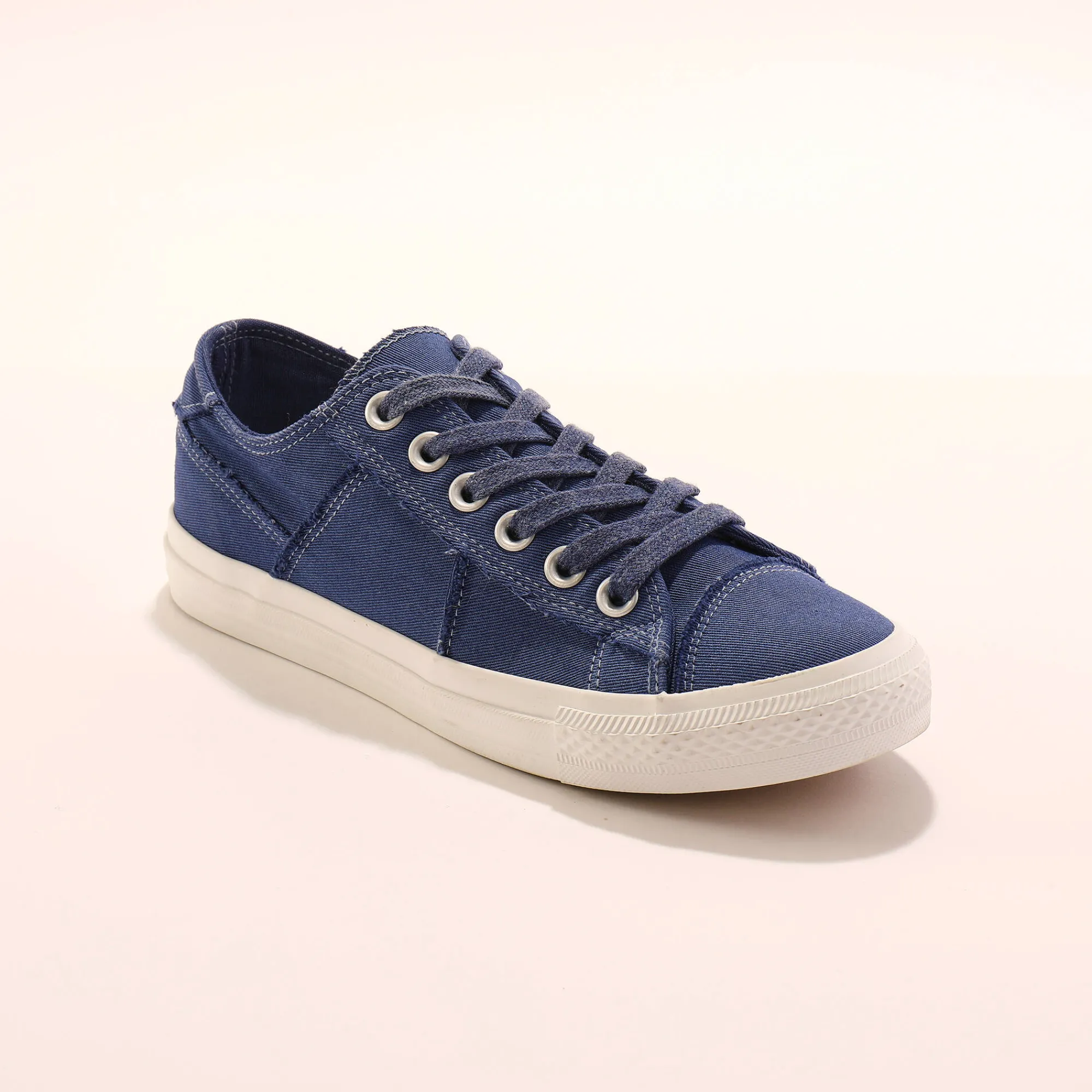Baskets En Sneakers|Schoenen<Blancheporte Sneakers met veters, verwassen canvas met sierstiksel blauw