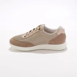 Baskets En Sneakers|Schoenen<Blancheporte Sneakers met veters, voor gevoelige voeten, rekbaar materiaal - glanzend beige