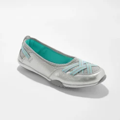 Ballerina's|Schoenen<Blancheporte Soepele ballerina's in leer zilverkleurig