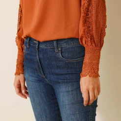 Feestoutfits Dames|Bloes En Tuniek<Blancheporte Soepele bloes met V-hals en lange mouwen, in macramé karamel