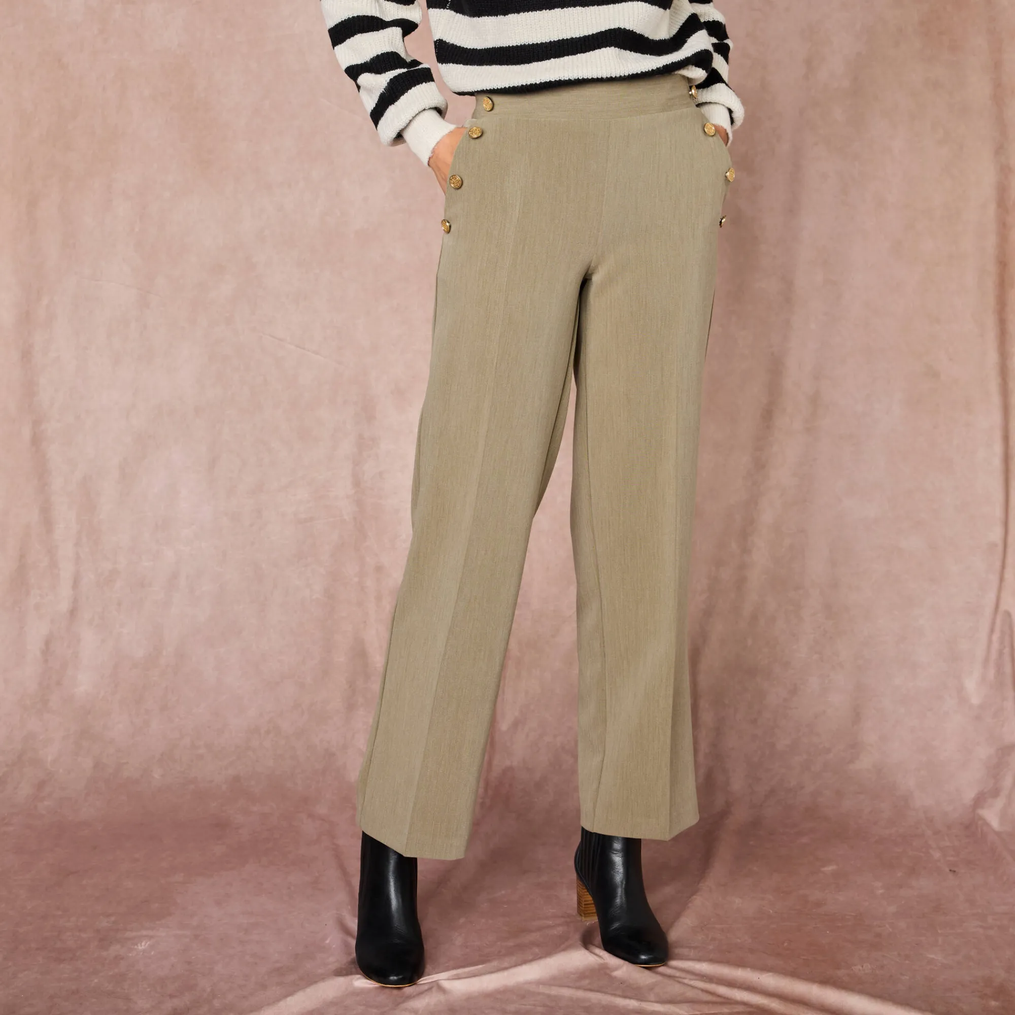 Broek<Blancheporte Soepele broek met knooppandeffect kaki