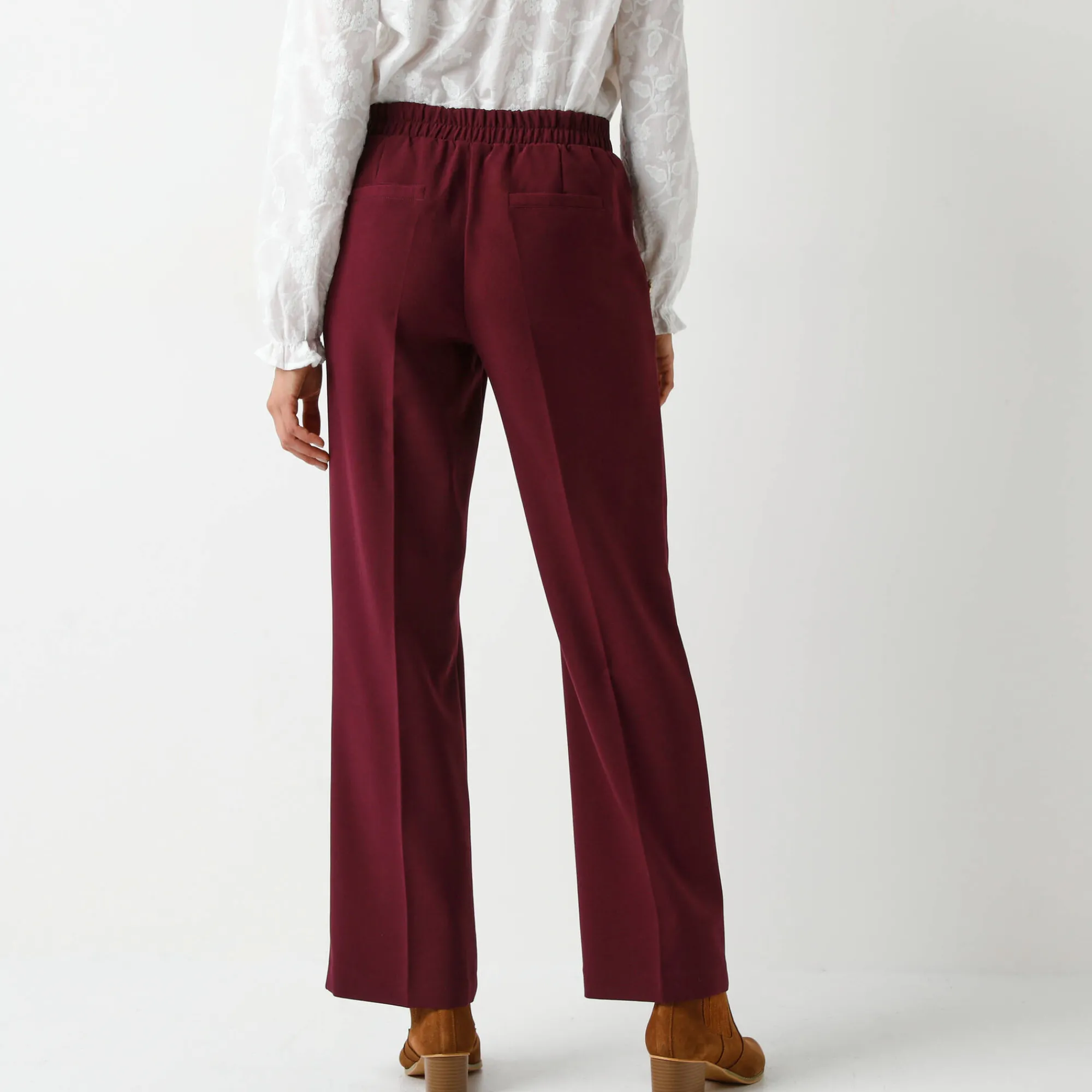Feestoutfits Dames|Broek<Blancheporte Soepele broek met knooppandeffect wijnrood