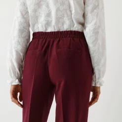 Feestoutfits Dames|Broek<Blancheporte Soepele broek met knooppandeffect wijnrood