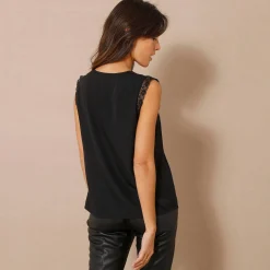 Feestoutfits Dames|Bloes En Tuniek<Blancheporte Soepele caraco met V-hals en kant, crêpe van gerecycleerd polyester** zwart