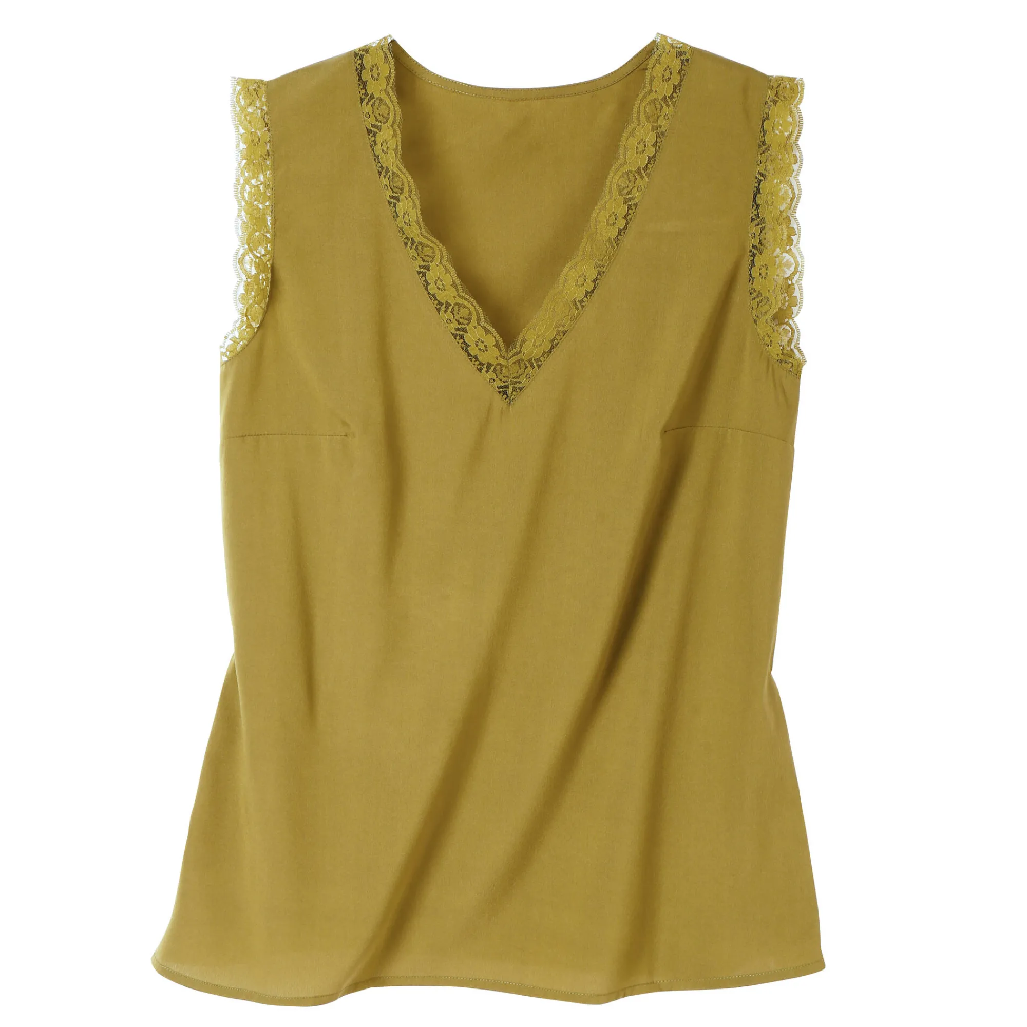 Bloes En Tuniek<Blancheporte Soepele caraco met V-hals en kant, crêpe van gerecycleerd polyester** olijfgroen
