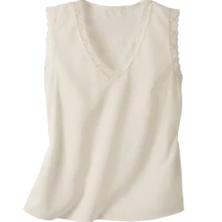 Feestoutfits Dames|Bloes En Tuniek<Blancheporte Soepele caraco met V-hals en kant, crêpe van gerecycleerd polyester** gebroken wit