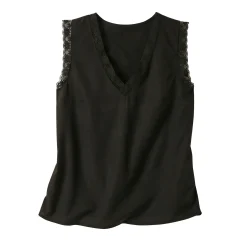Bloes En Tuniek<Blancheporte Soepele caraco met V-hals en kant, crêpe van gerecycleerd polyester** marine